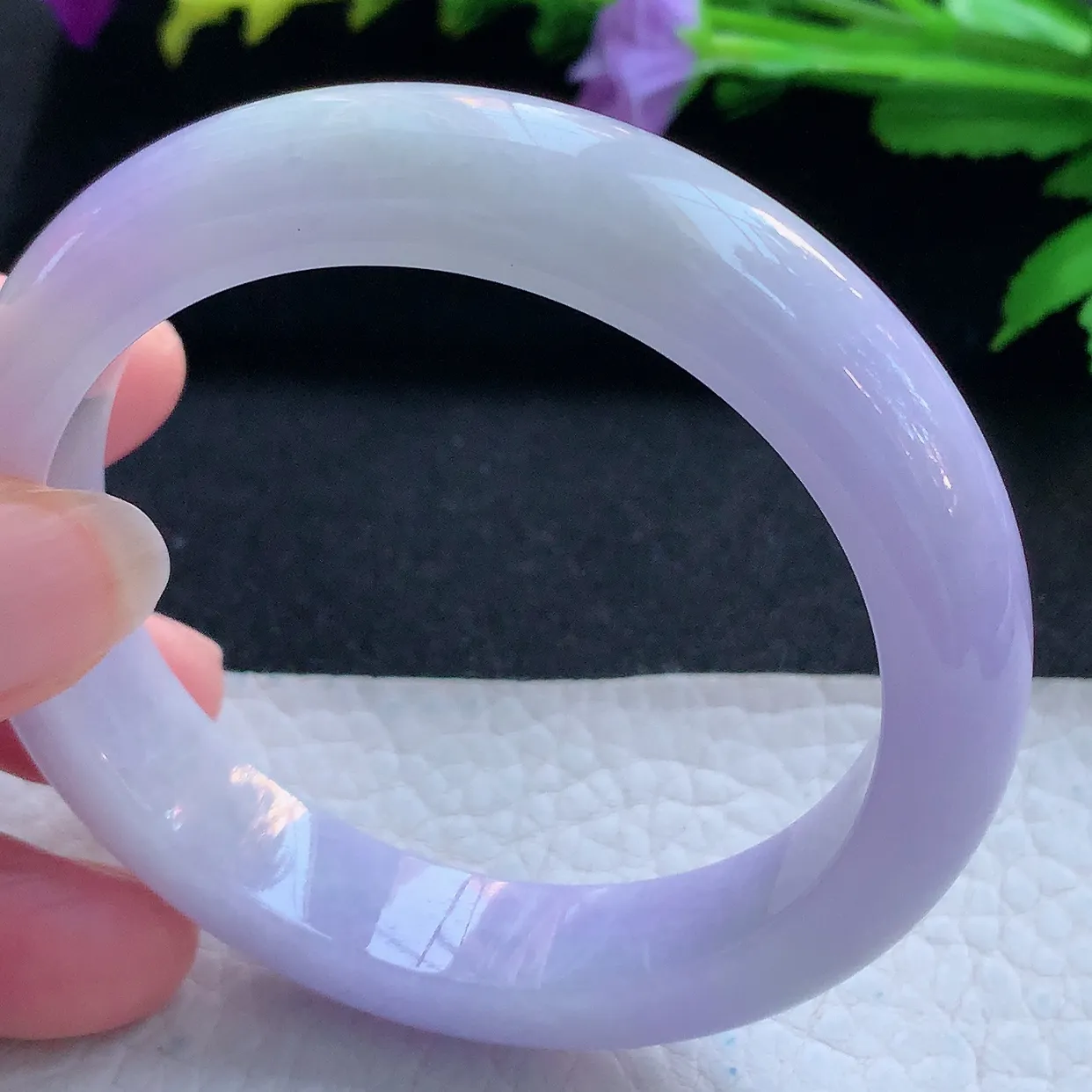 z实拍56*12.5*8.6平安镯 天然缅甸翡翠玉手镯紫罗兰宽边玉手环