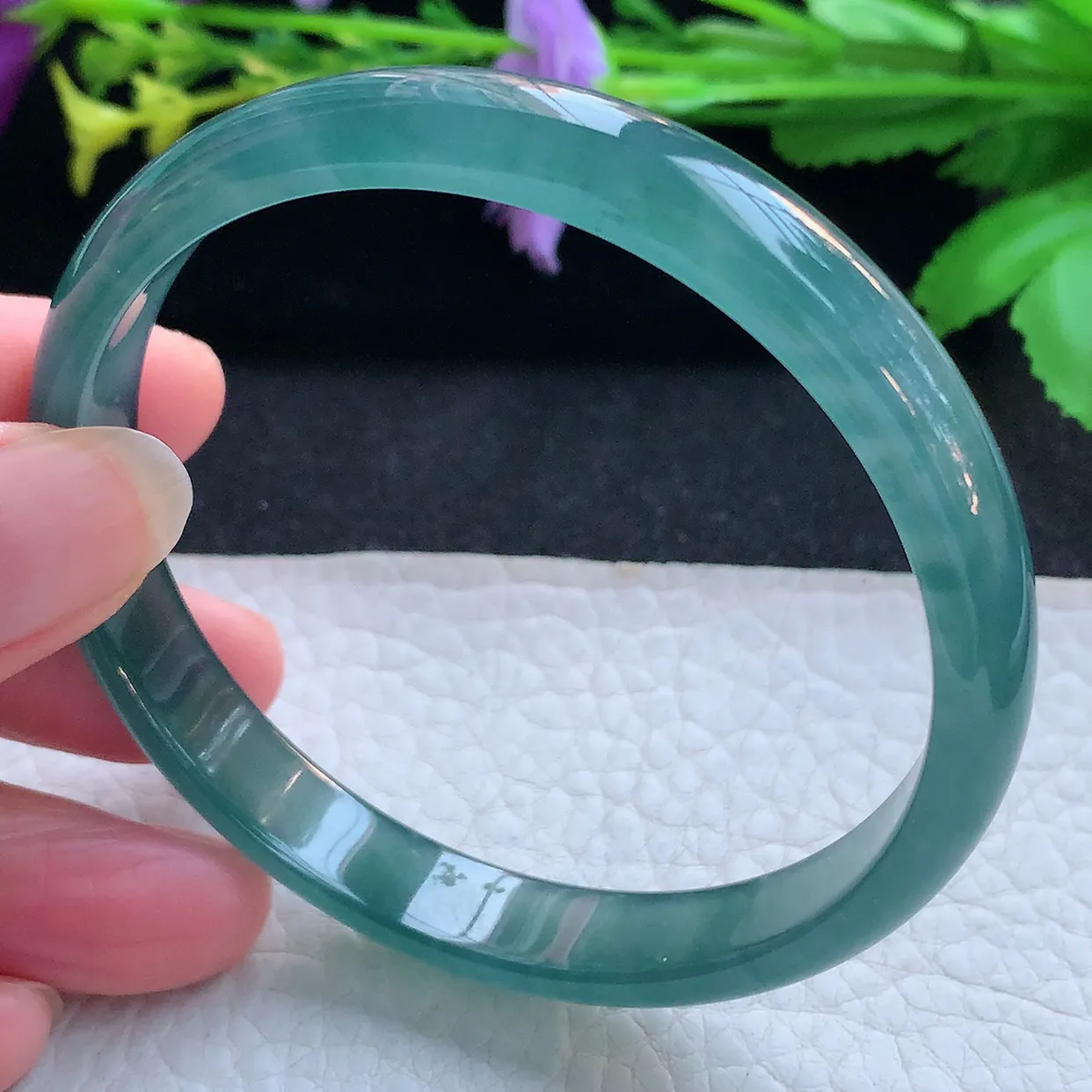 yh大圈口61*10.3*5.6平安镯 天然翡翠玉手镯冰蓝宽边玉手环