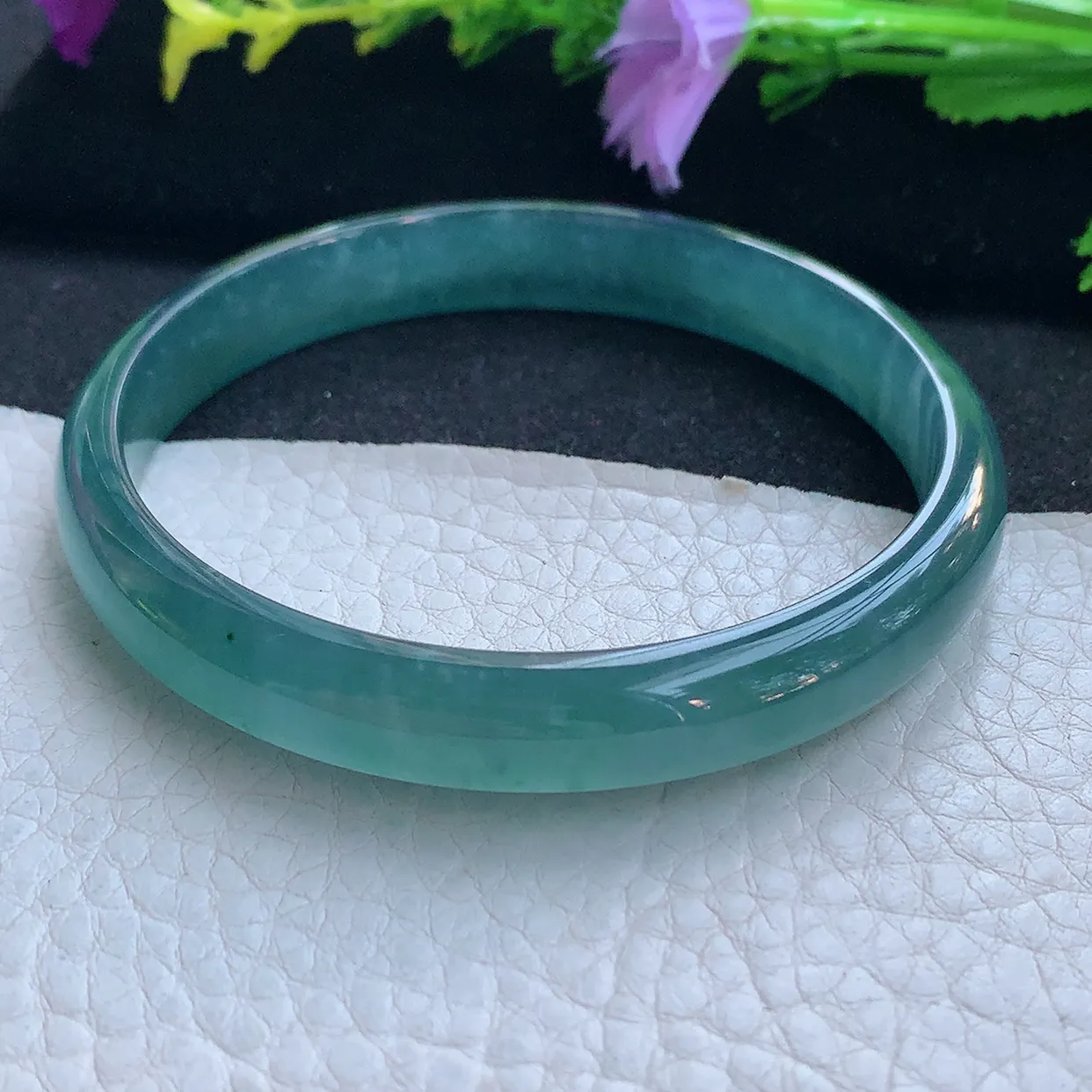 yh大圈口61*10.3*5.6平安镯 天然翡翠玉手镯冰蓝宽边玉手环