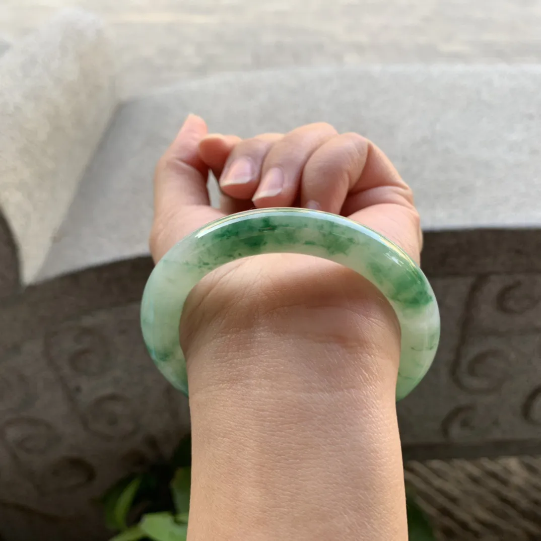 小圈口53.7-9.7 【飘辣绿圆条手镯】圆条53 54可戴