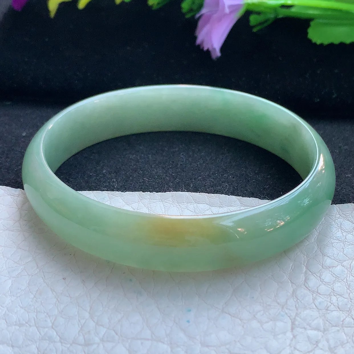 ee实拍56*49*12.3*8.2贵妃镯 天然缅甸翡翠玉手镯双彩蛋形宽边玉手环