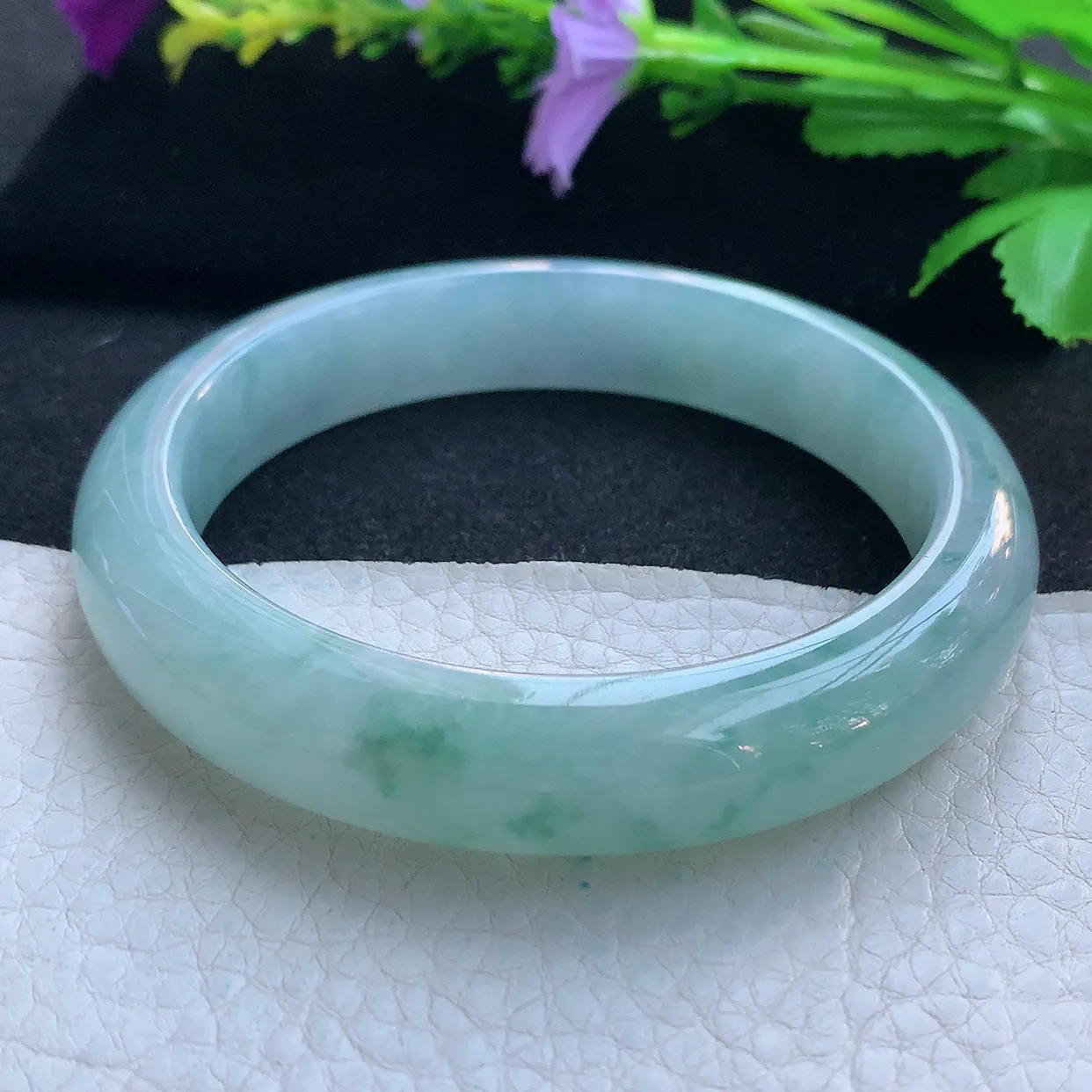 nr大圈口60.5*12.8*9.6平安镯 天然缅甸翡翠玉手镯冰飘花大气宽边玉手环