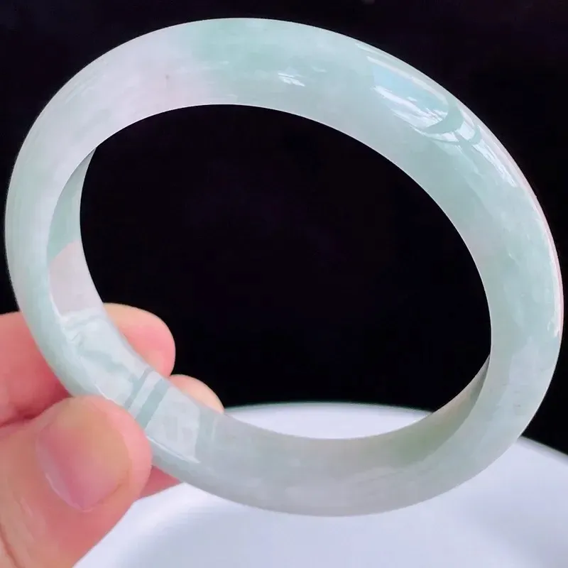 57圈好种水玉石天然翡翠A货水润有种有色飘绿手镯50.07g