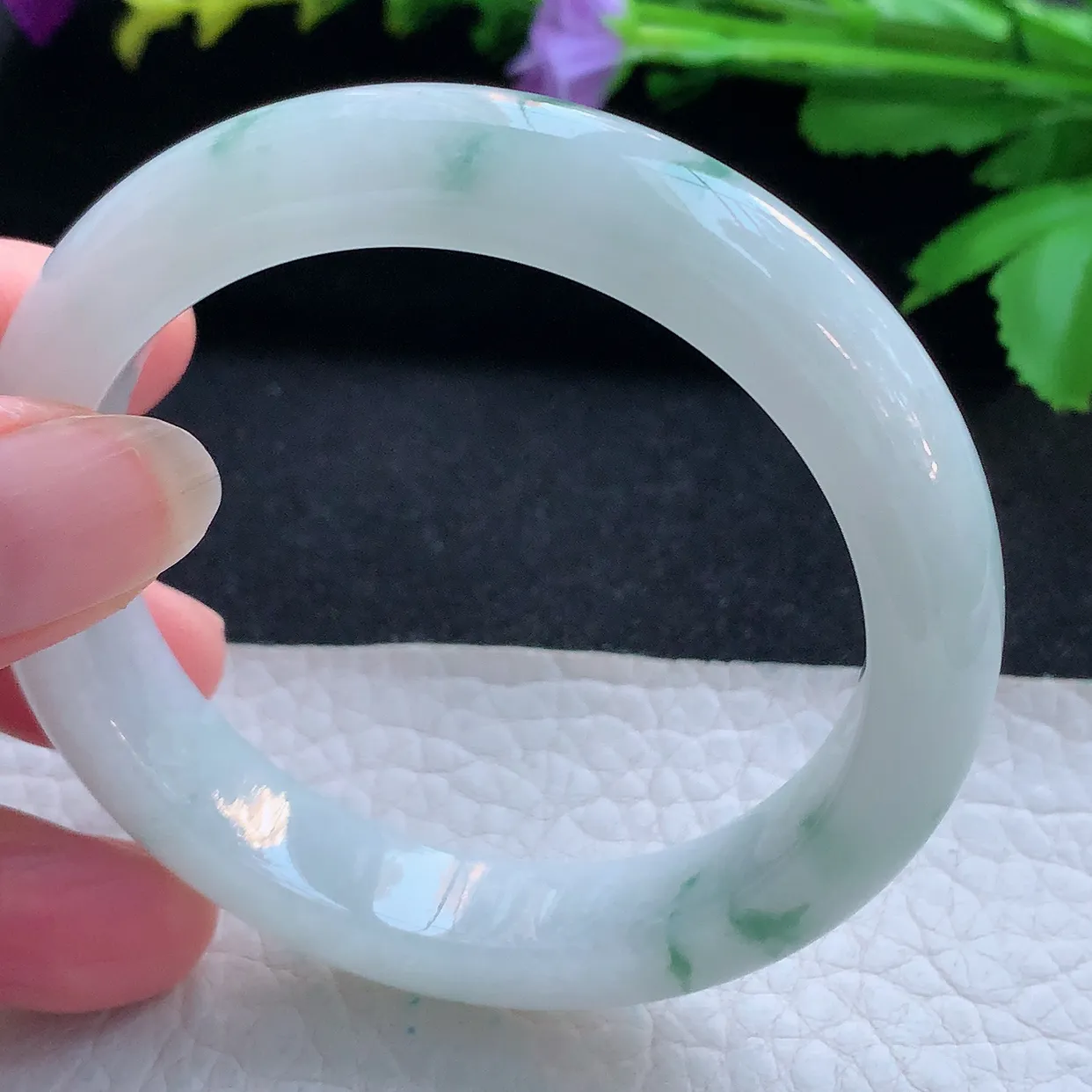 hf实拍53.5*11.5*8.2平安镯 天然缅甸翡翠玉手镯冰飘花飘逸宽边玉手环