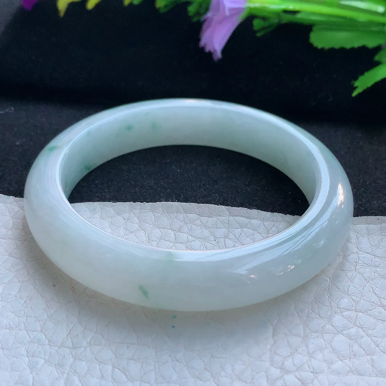 hf实拍53.5*11.5*8.2平安镯 天然缅甸翡翠玉手镯冰飘花飘逸宽边玉手环