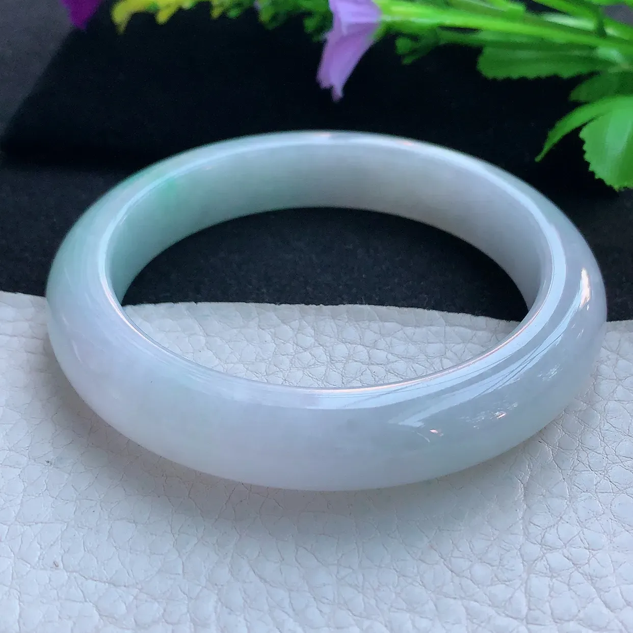 z大圈口61.5*12.8*9.8平安镯 天然缅甸翡翠玉手镯清新飘绿宽边玉手环