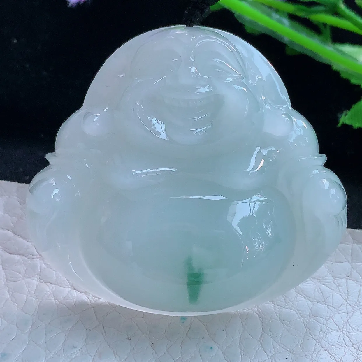 px实拍44.6*49.6*12.5缅甸翡翠精雕飘花饱满大佛公 弥勒佛玉挂件 毛衣坠