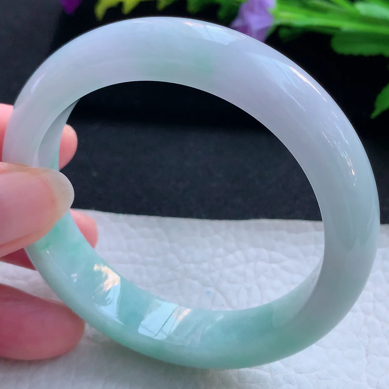 z实拍55.8*13*8.6平安镯 天然缅甸翡翠玉手镯清新水润宽边玉手环