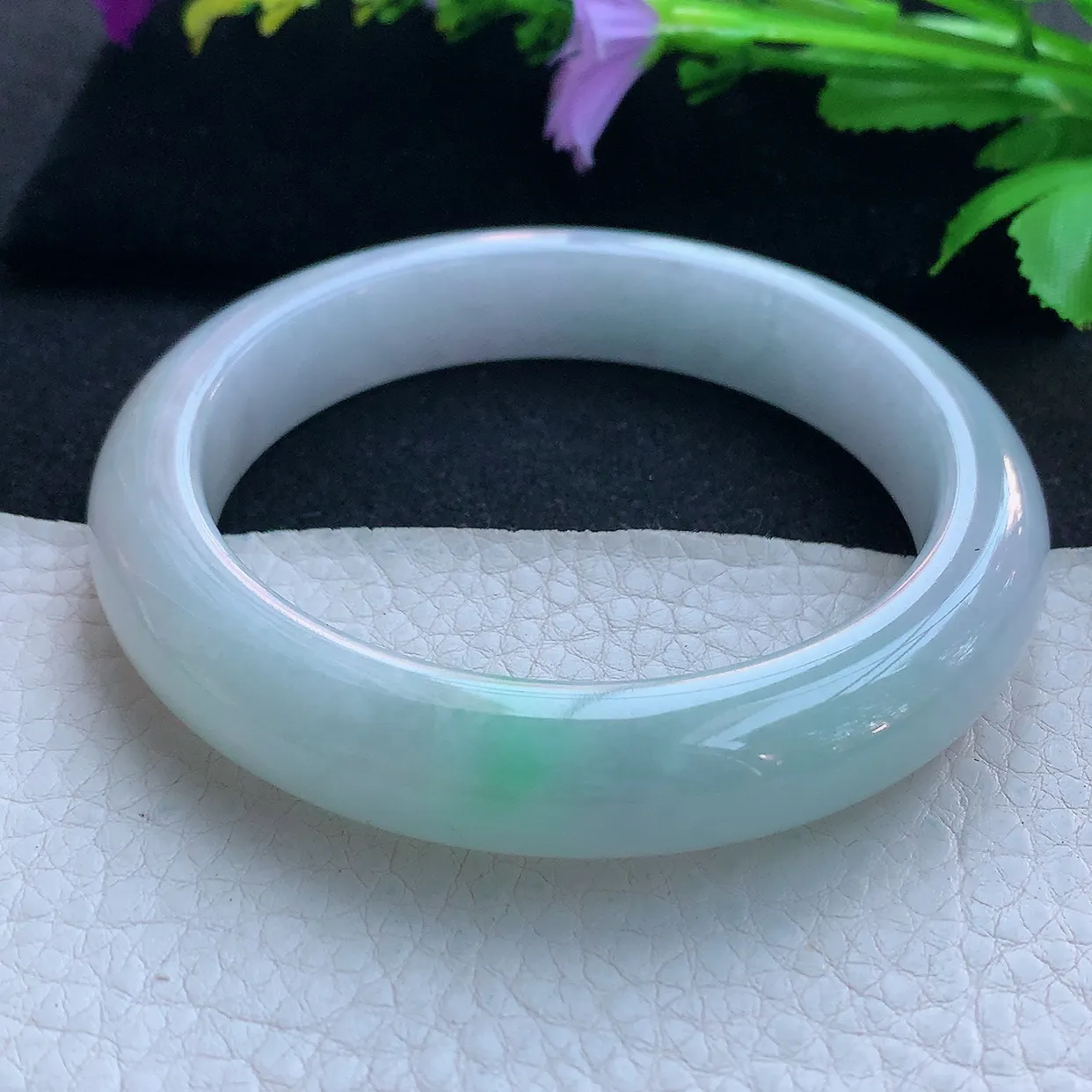 z大圈口61.5*12.8*9.8平安镯 天然缅甸翡翠玉手镯清新飘绿宽边玉手环