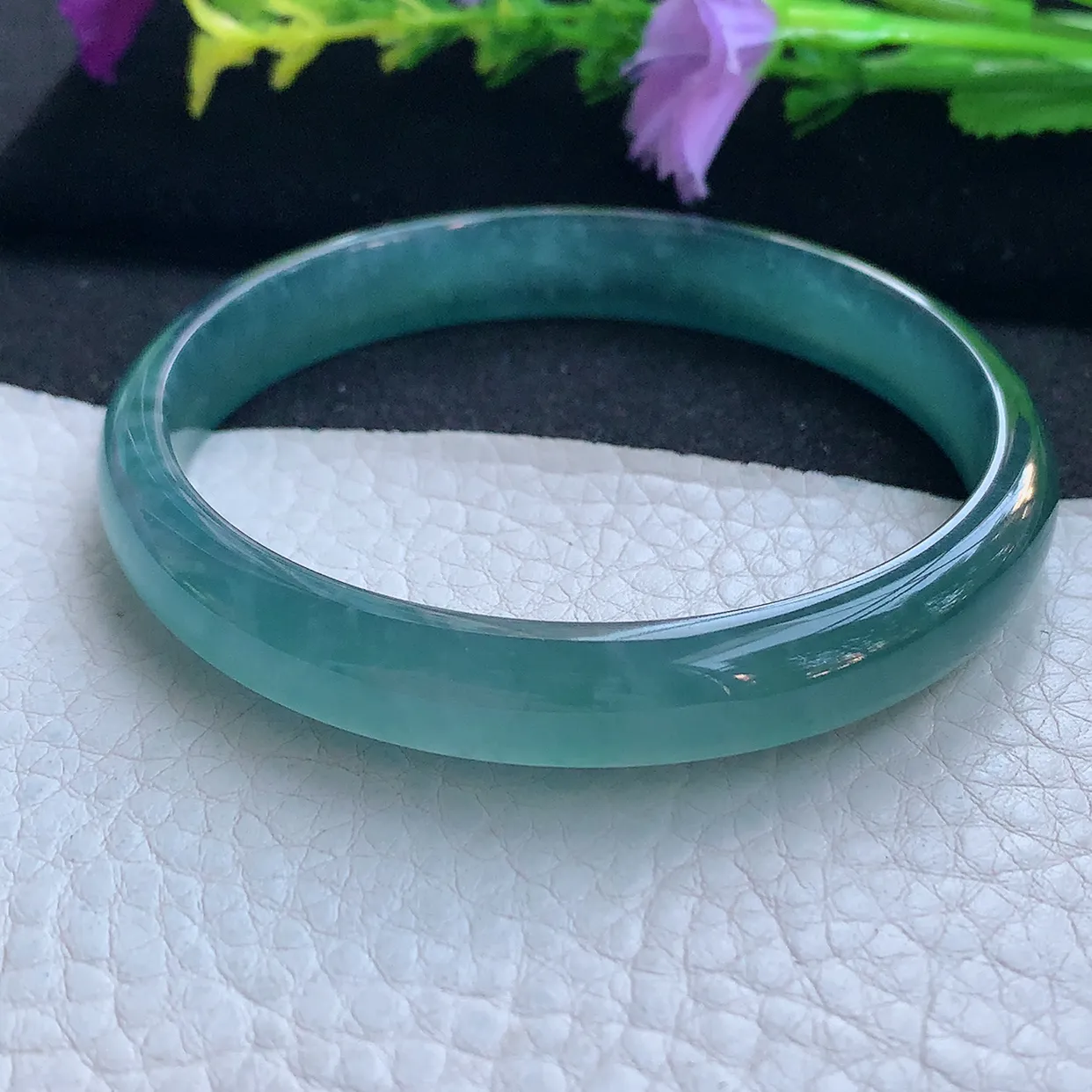 yh大圈口61*10.3*5.6平安镯 天然翡翠玉手镯冰蓝宽边玉手环