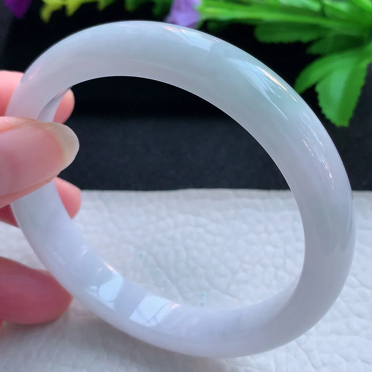 z大圈口61.5*12*8平安镯 天然缅甸翡翠玉手镯淡雅清新宽边玉手环