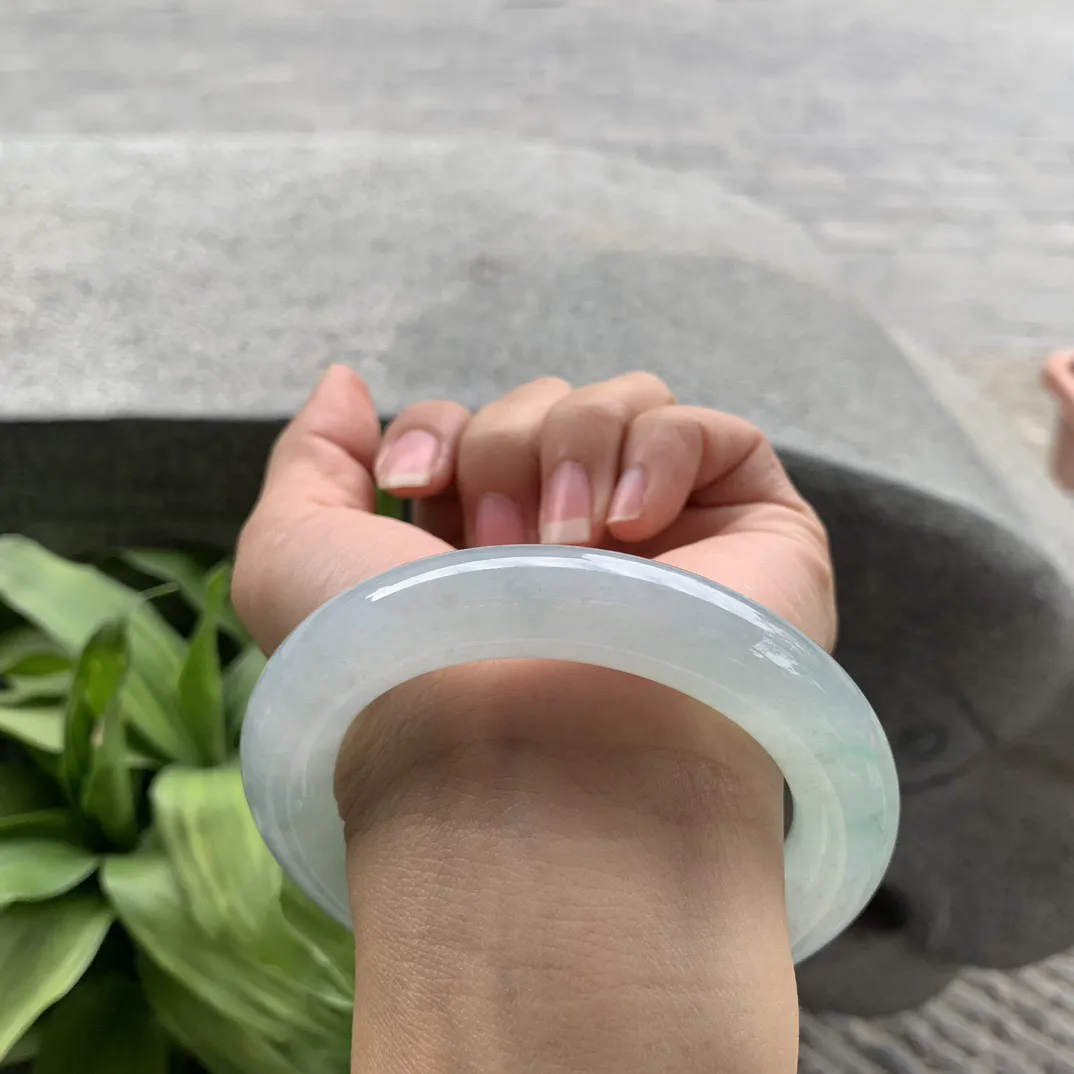 圈口 57.8-12.4【高冰晴绿圆条手镯】圆条57 58可戴