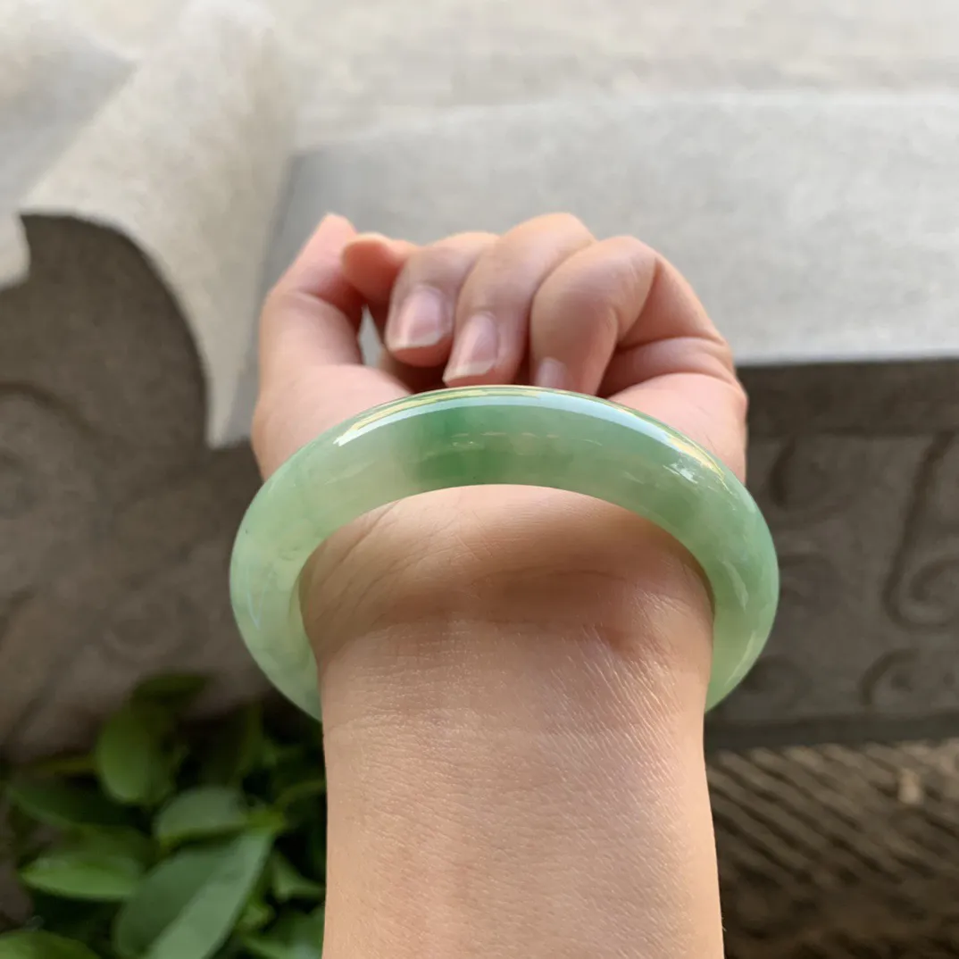 圈口 55.3-12.5-8.6【芙蓉绿正圈手镯】正圈55 56可戴