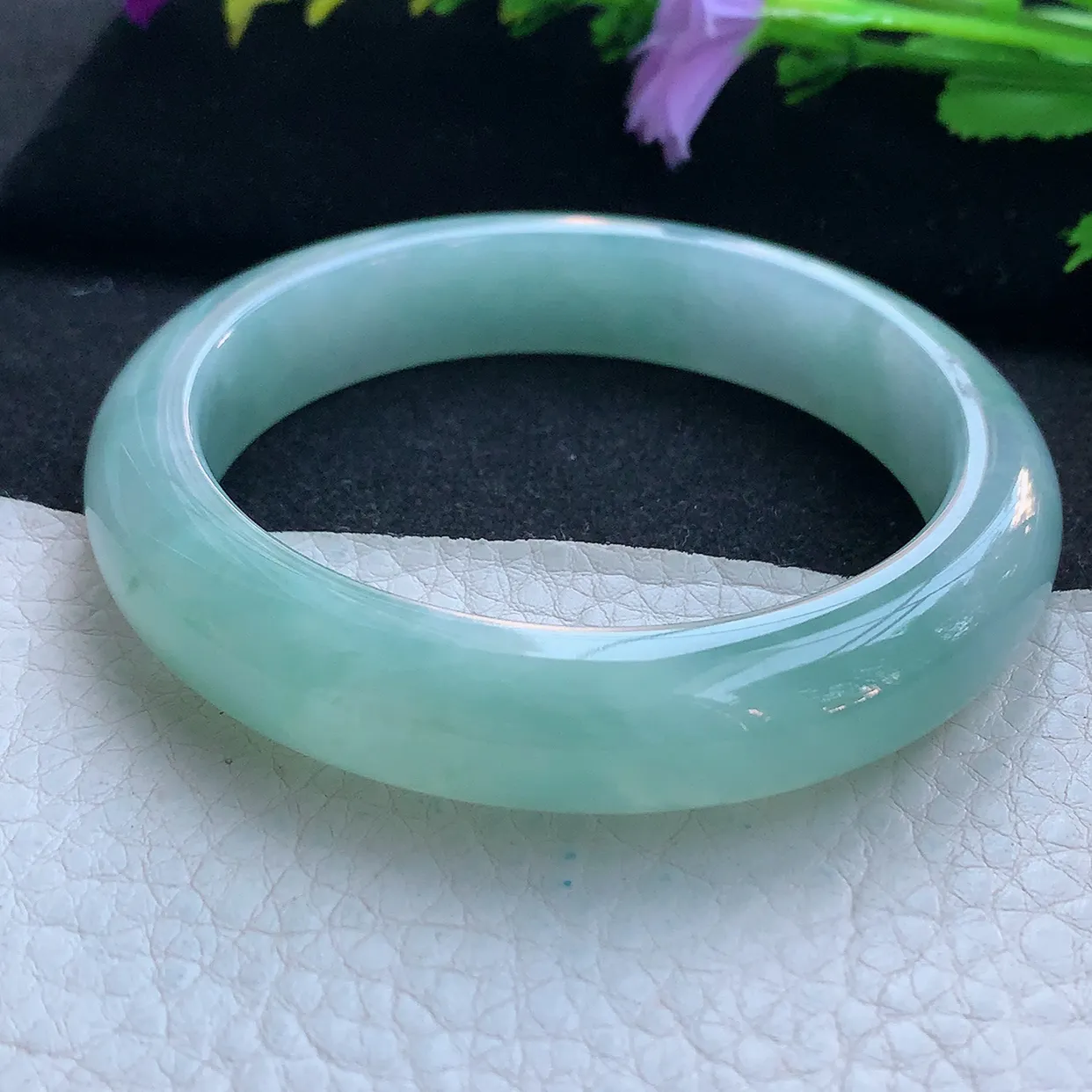 hf实拍56.6*12.6*9平安镯 天然缅甸翡翠玉手镯冰晴厚装宽边玉手环