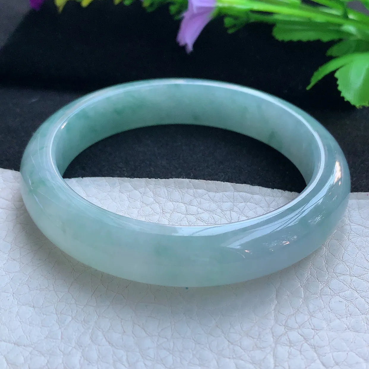 nr大圈口60.5*12.8*9.6平安镯 天然缅甸翡翠玉手镯冰飘花大气宽边玉手环