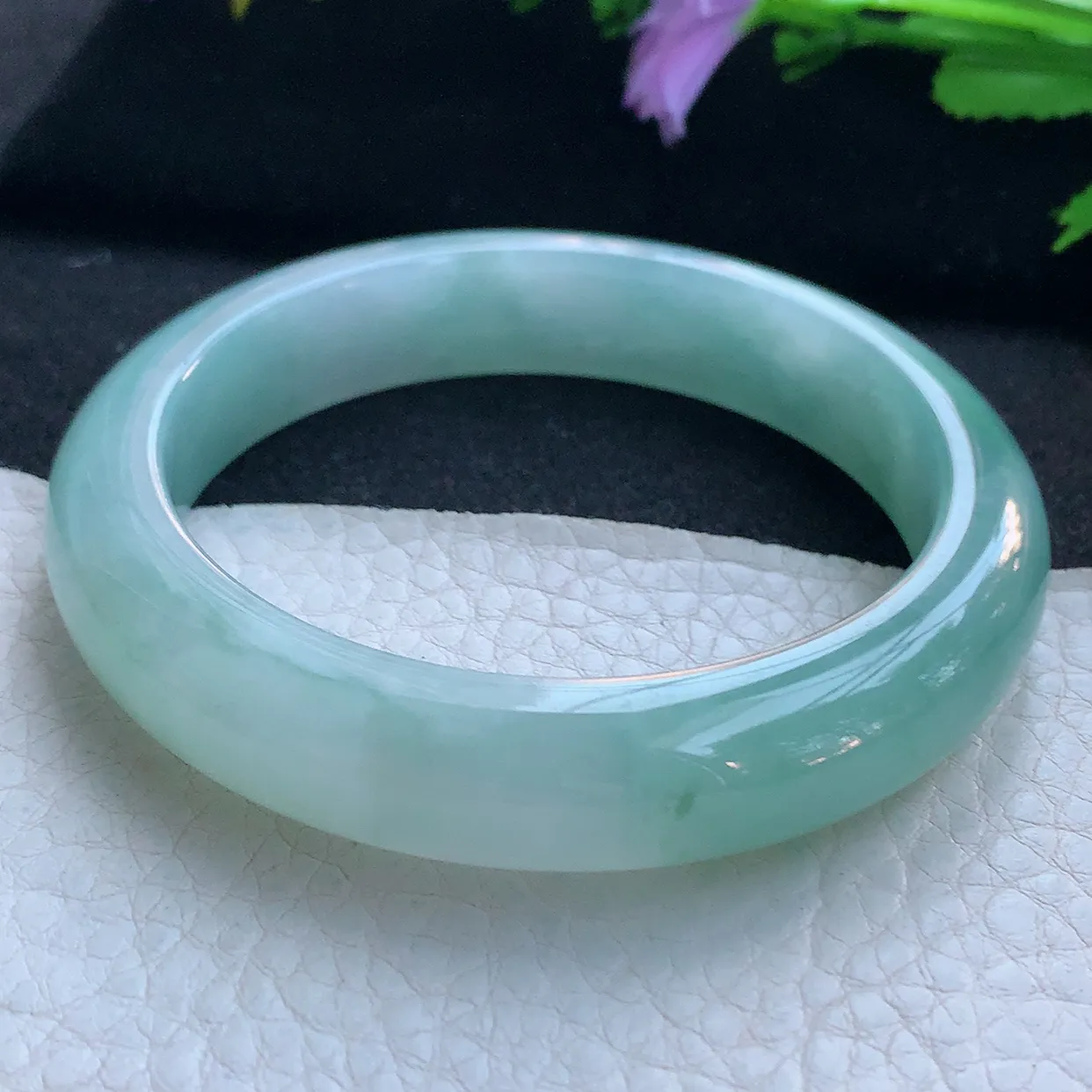 hf实拍56.6*12.6*9平安镯 天然缅甸翡翠玉手镯冰晴厚装宽边玉手环