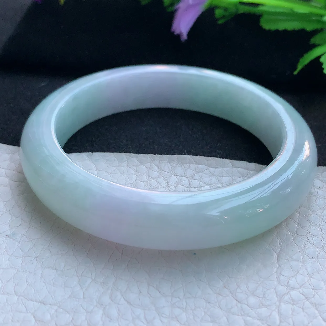 hy实拍57.6*12.6*9.5平安镯 天然缅甸翡翠玉手镯淡春彩厚装宽边玉手环