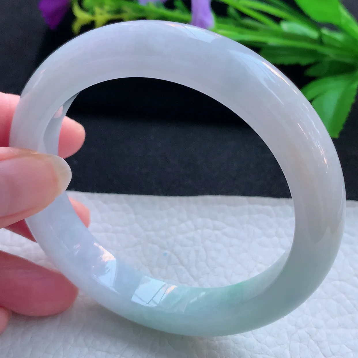 z大圈口61.5*12.8*9.8平安镯 天然缅甸翡翠玉手镯清新飘绿宽边玉手环