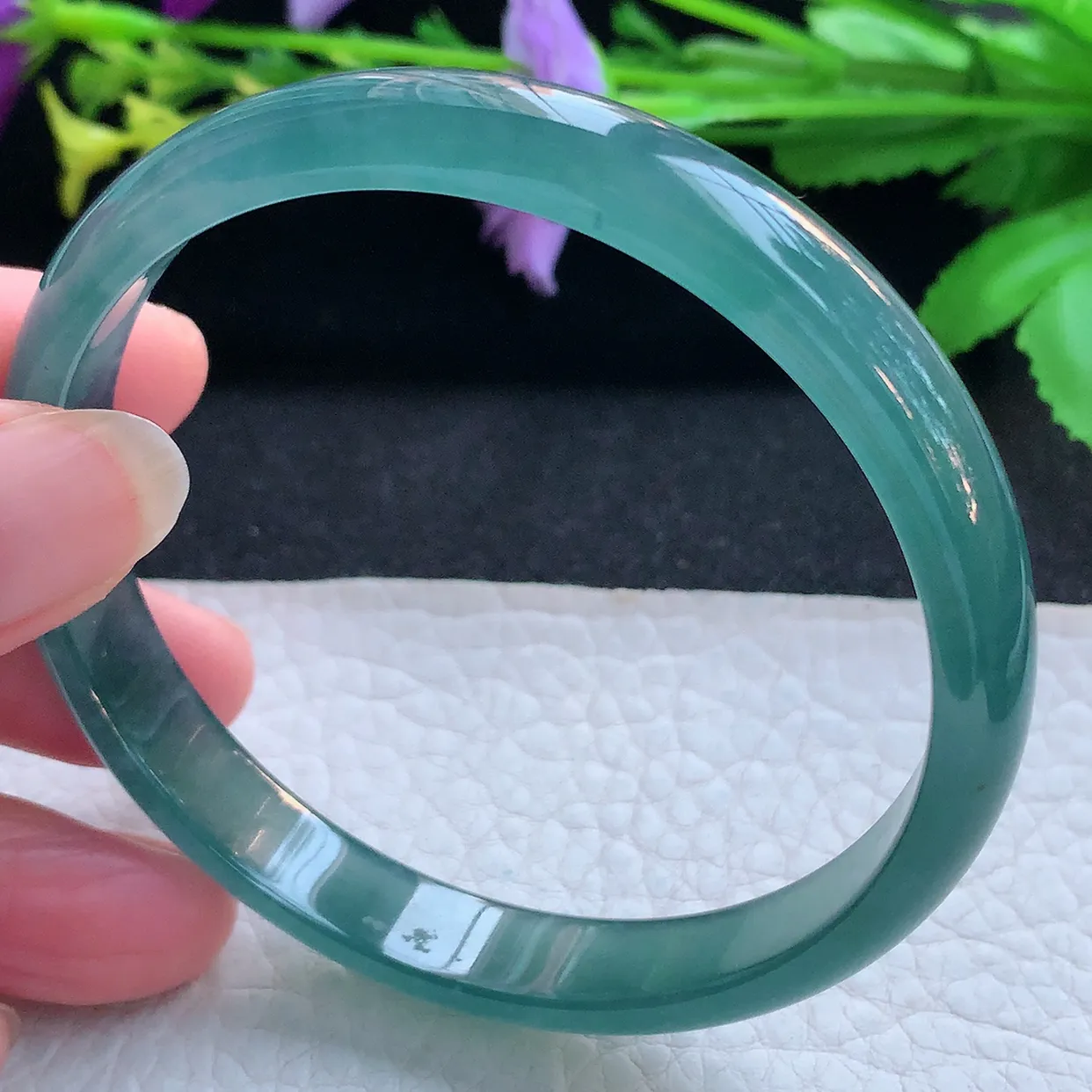 yh大圈口61*10.3*5.6平安镯 天然翡翠玉手镯冰蓝宽边玉手环