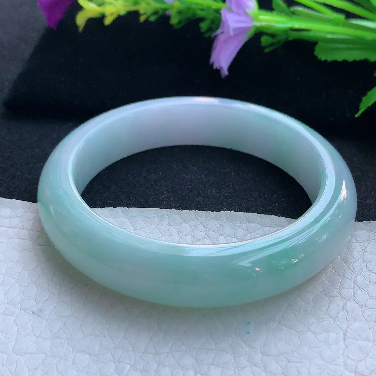 z实拍55.8*13*8.6平安镯 天然缅甸翡翠玉手镯清新水润宽边玉手环