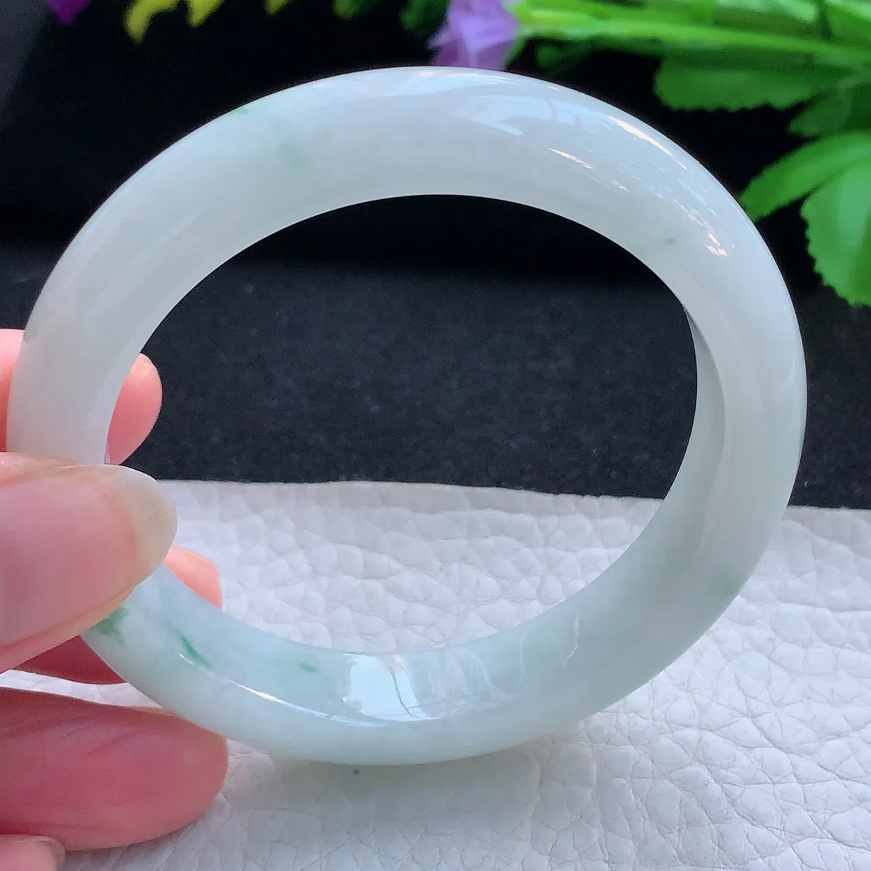 hf实拍53.5*11.5*8.2平安镯 天然缅甸翡翠玉手镯冰飘花飘逸宽边玉手环