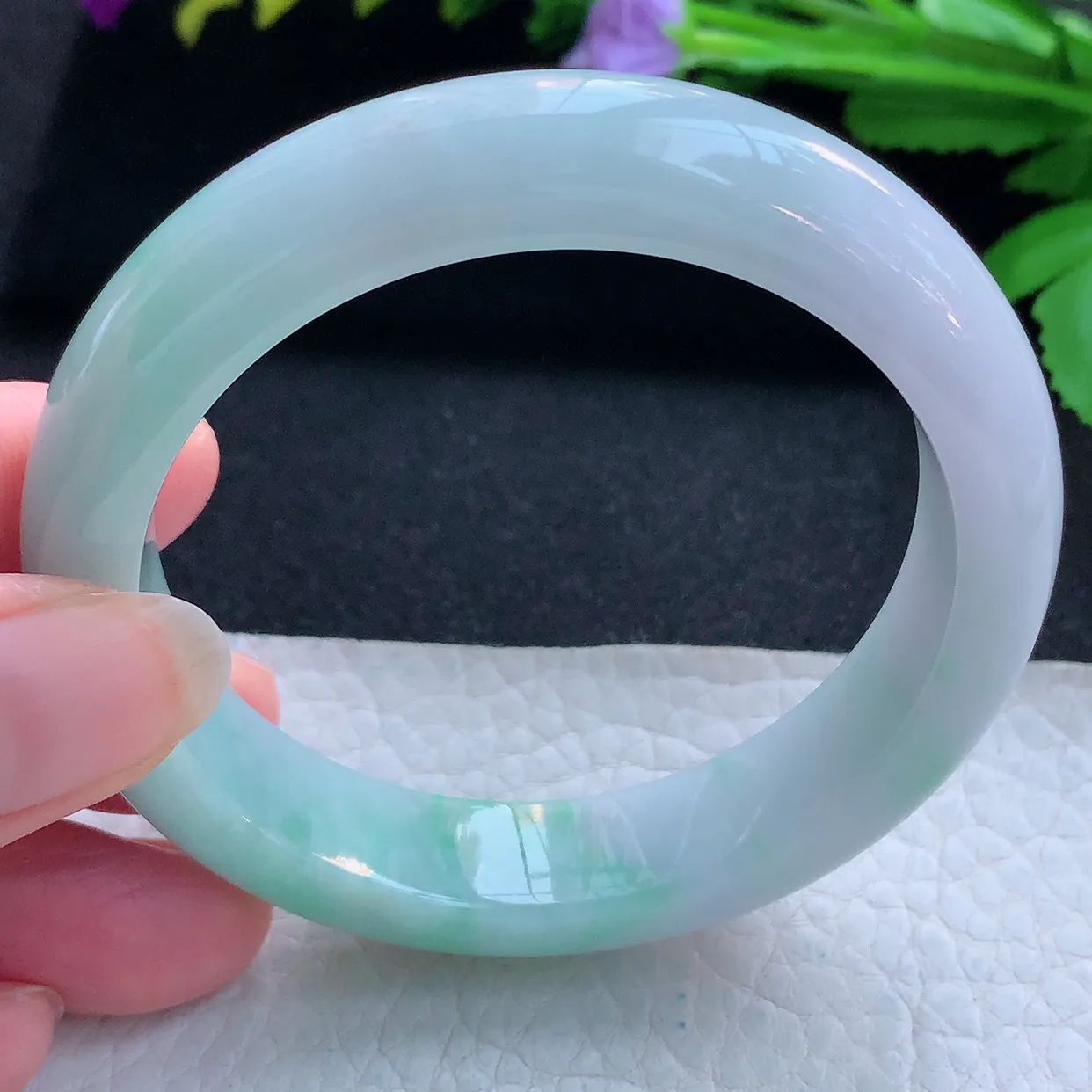 z实拍55.8*13*8.6平安镯 天然缅甸翡翠玉手镯清新水润宽边玉手环