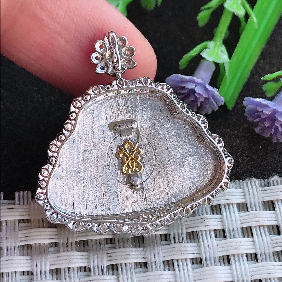 实拍A货翡翠30.6/29.8/8老坑18k金镶嵌冰阳绿佛公吊坠翡翠挂件