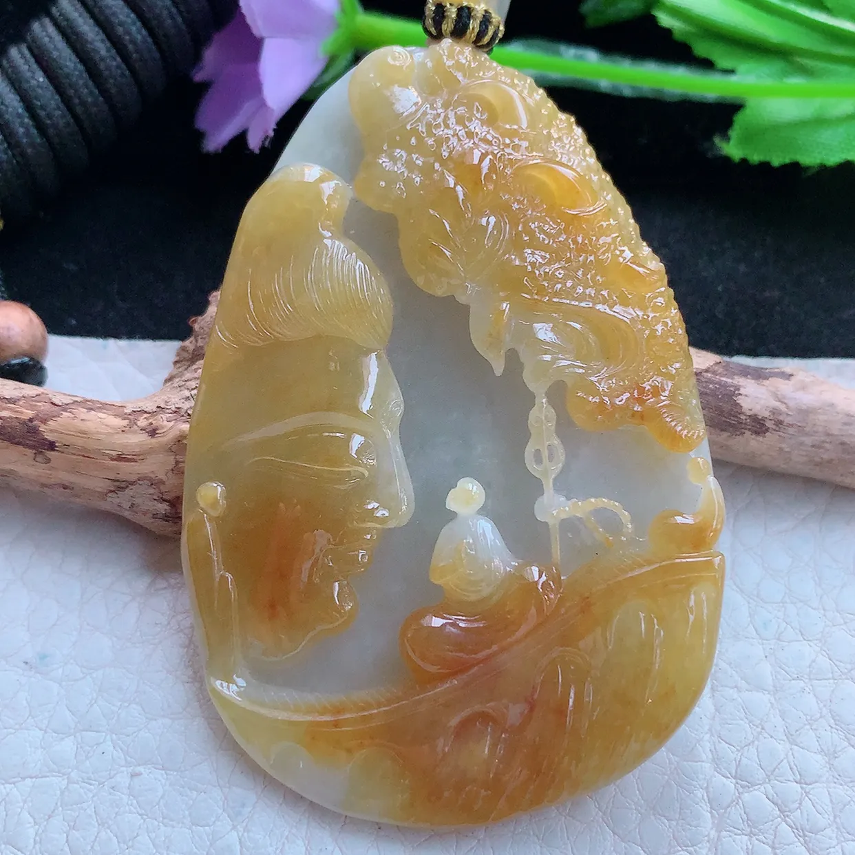 yl实拍65.5*45.2*11.8特色缅甸翡翠精雕一念之间 普度众生玉挂件