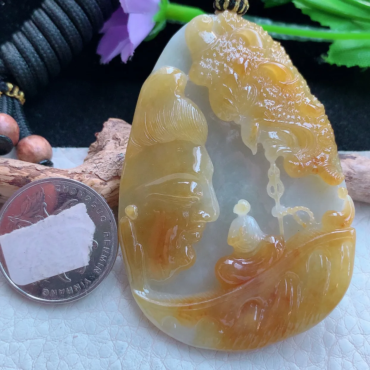 yl实拍65.5*45.2*11.8特色缅甸翡翠精雕一念之间 普度众生玉挂件