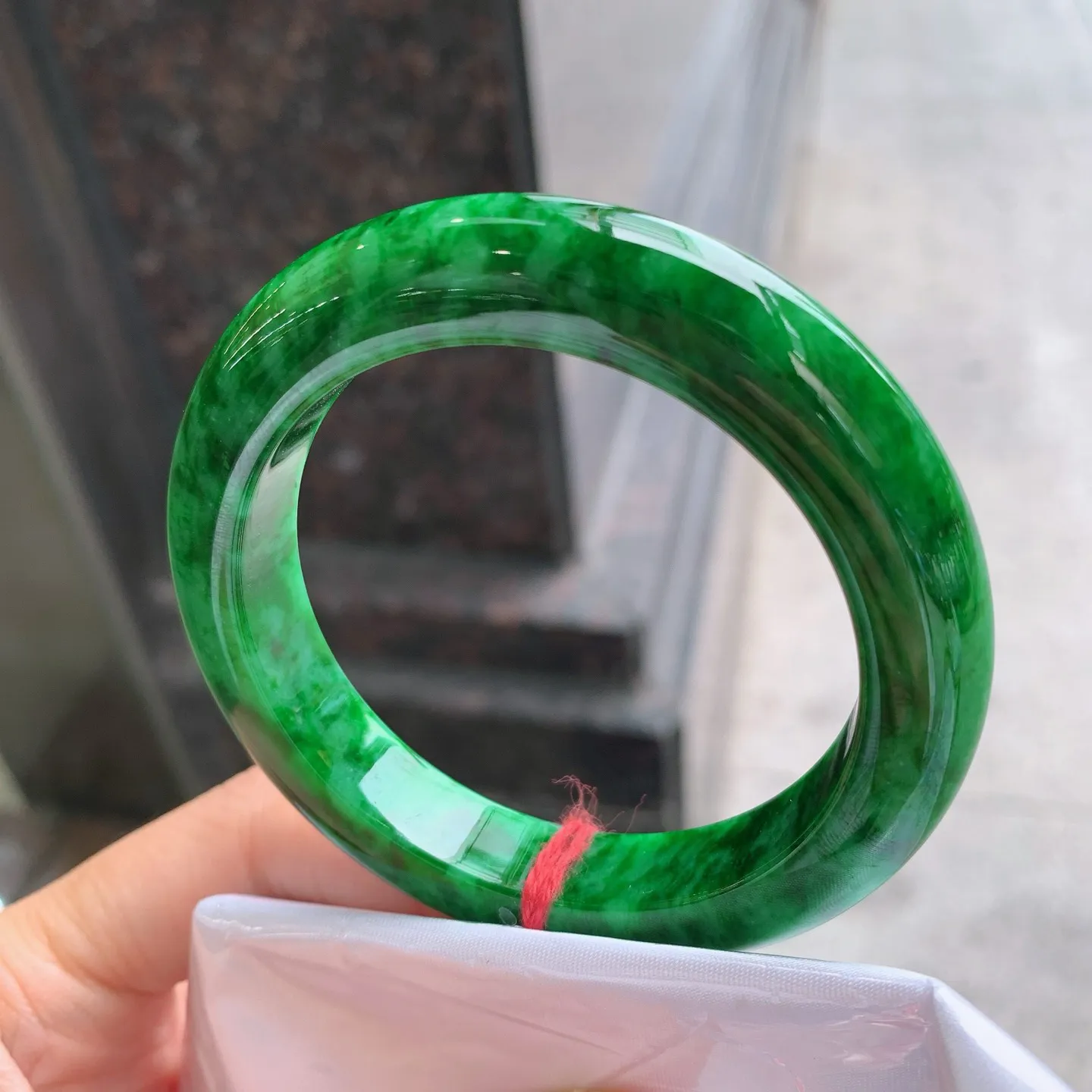 正圈满色花青绿 无瑕 尺寸：55.2/11.2/10 色辣