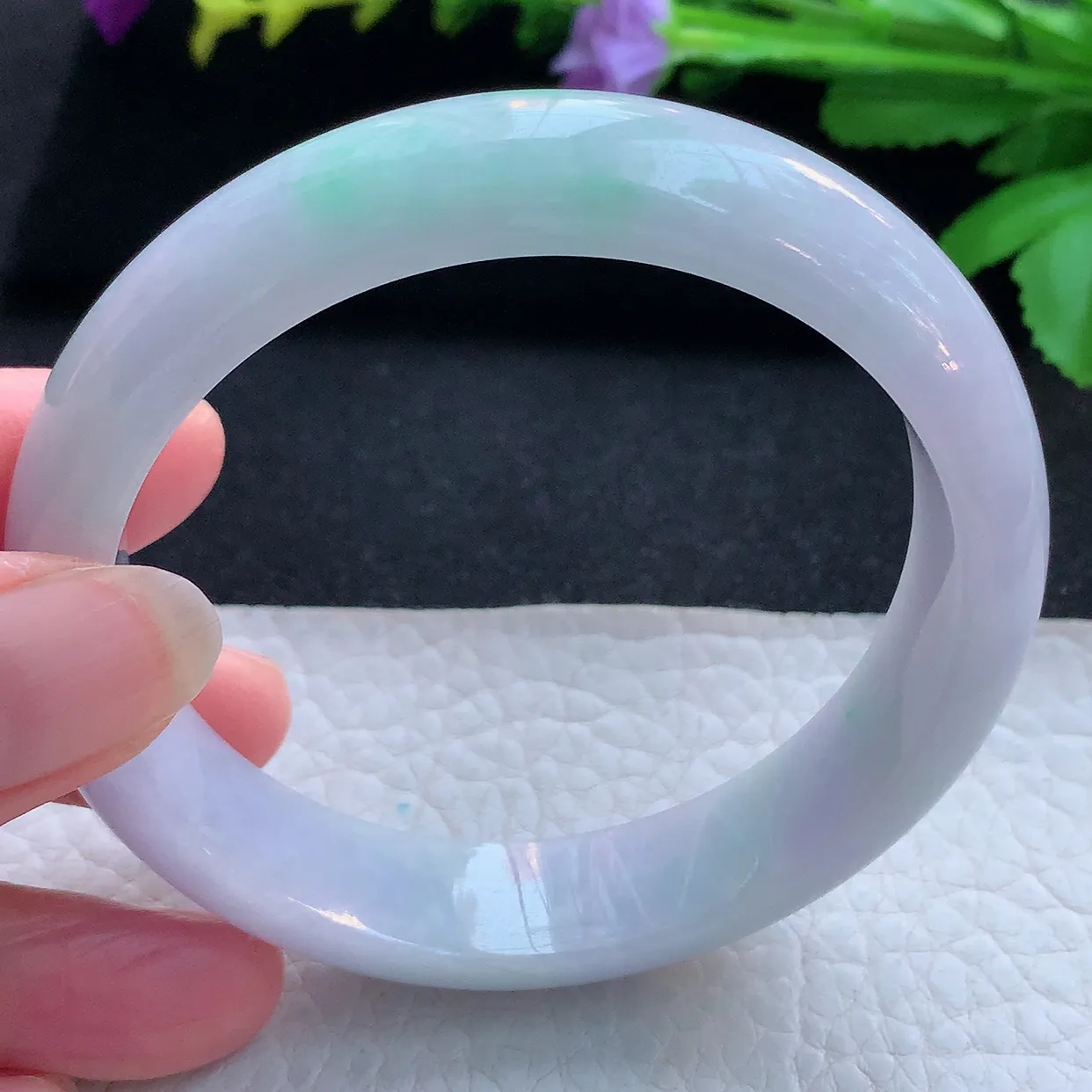 ee实拍59*14*7.8平安镯 天然缅甸翡翠玉手镯春带彩水润宽边玉手环