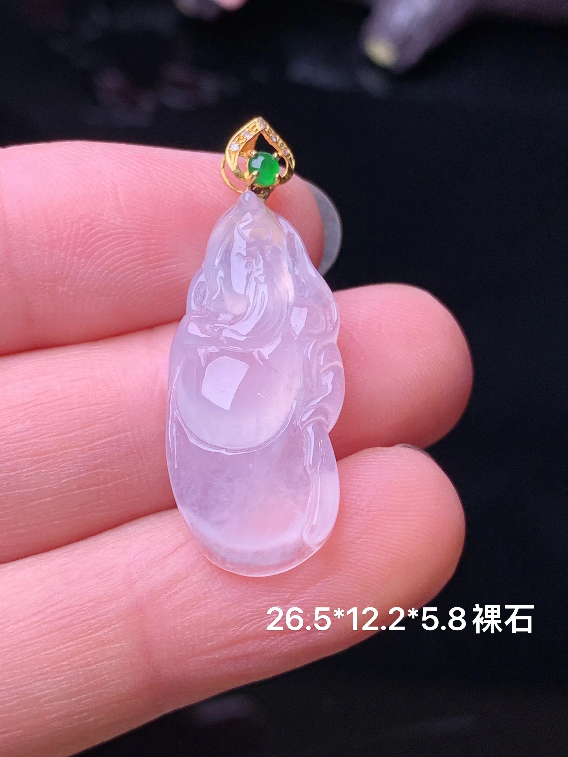 18k金镶嵌冰种财神爷吊坠 玉质细腻 色泽艳丽清新 整体尺寸26.5*12.2*5.8