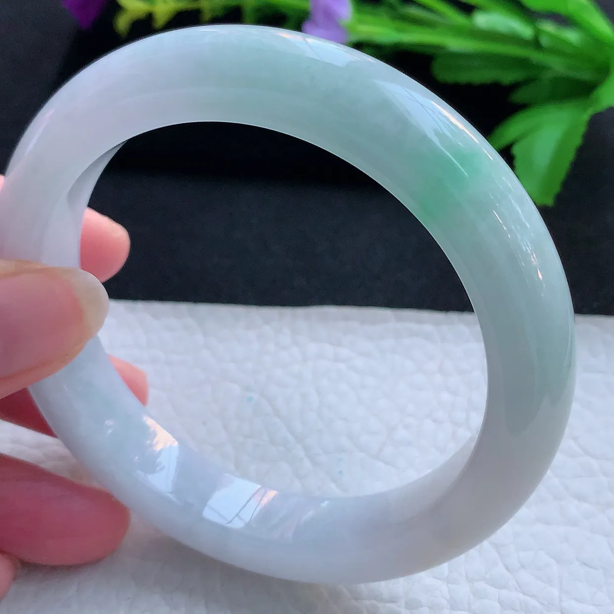 z大圈口61.5*12.8*9.8平安镯 天然缅甸翡翠玉手镯清新飘绿宽边玉手环