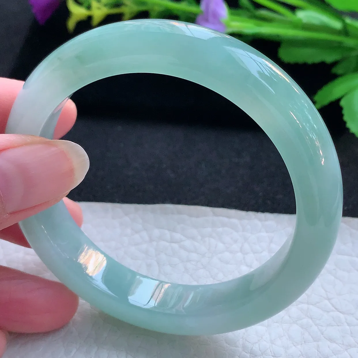 hf实拍56.6*12.6*9平安镯 天然缅甸翡翠玉手镯冰晴厚装宽边玉手环