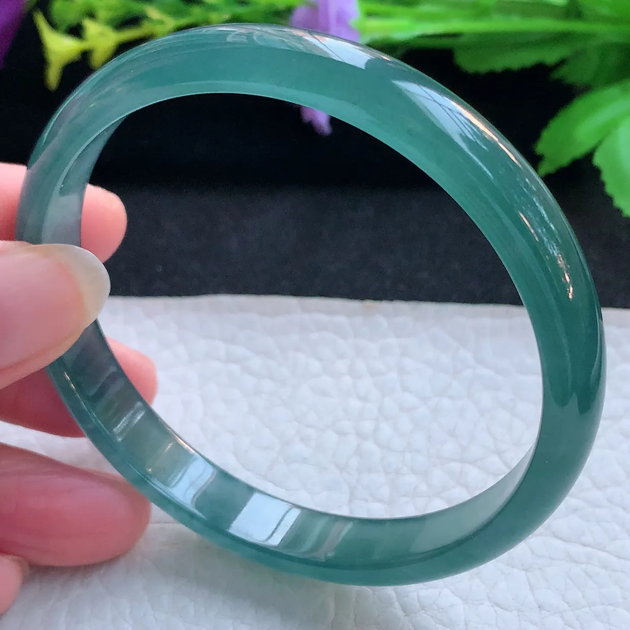 yh大圈口61*10.3*5.6平安镯 天然翡翠玉手镯冰蓝宽边玉手环