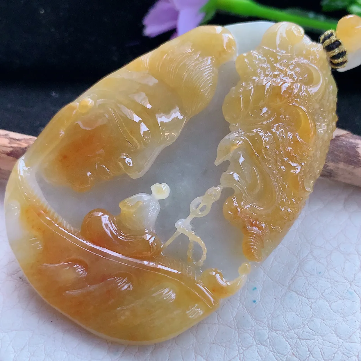 yl实拍65.5*45.2*11.8特色缅甸翡翠精雕一念之间 普度众生玉挂件