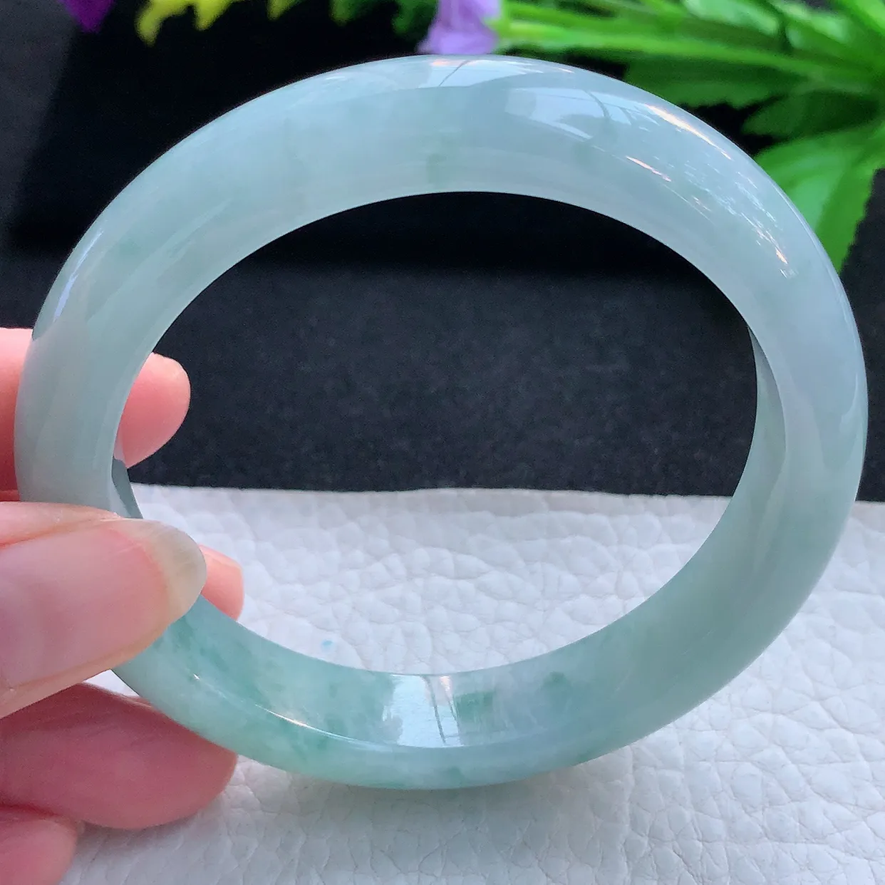 nr大圈口60.5*12.8*9.6平安镯 天然缅甸翡翠玉手镯冰飘花大气宽边玉手环