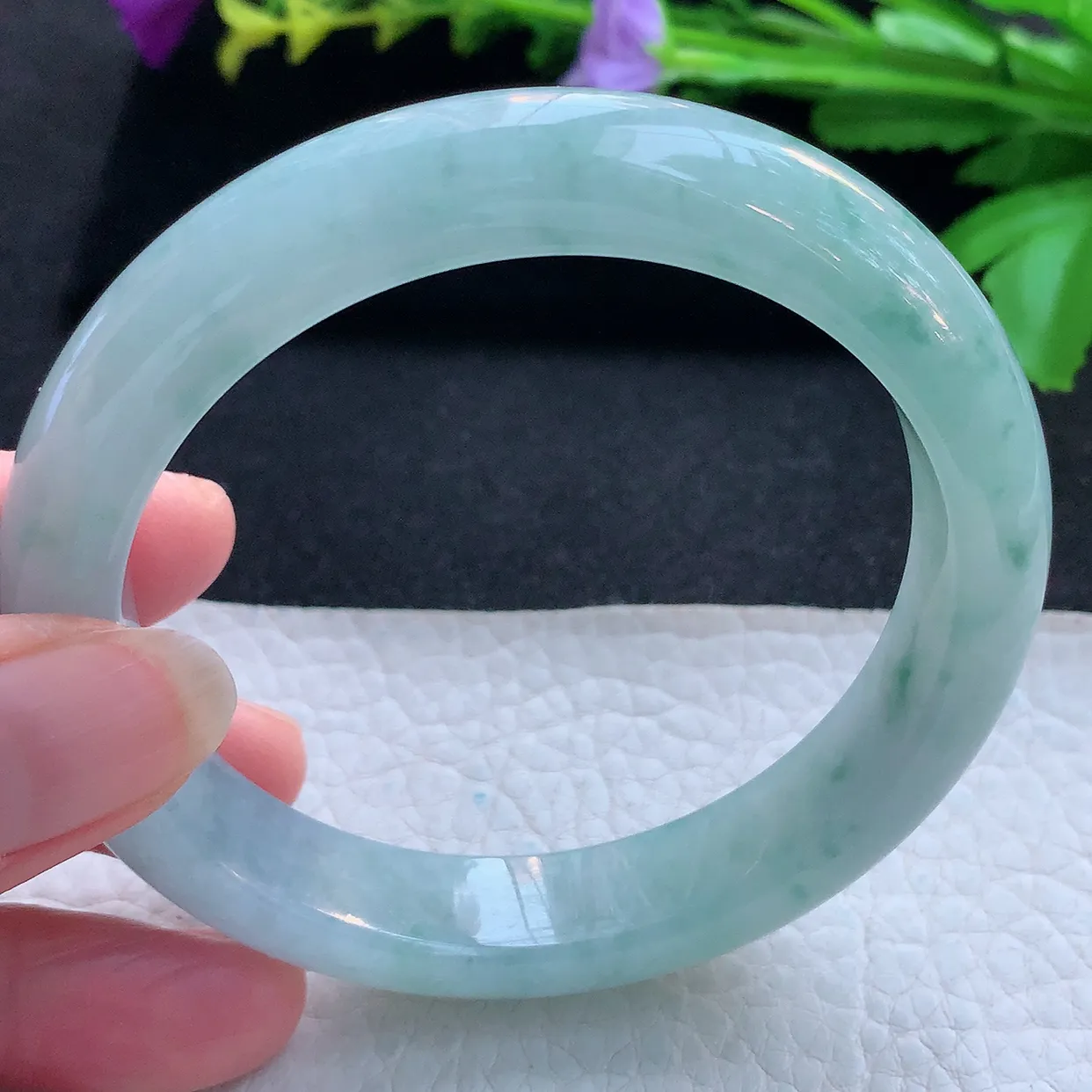 nr大圈口60.5*12.8*9.6平安镯 天然缅甸翡翠玉手镯冰飘花大气宽边玉手环