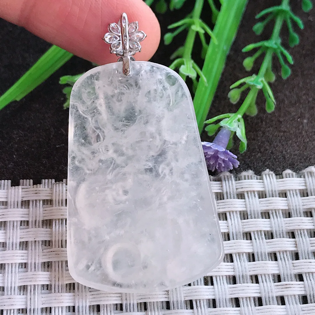 实拍A货翡翠40.5/27.5/5老坑18k金镶嵌冰种龙牌吊坠翡翠挂件