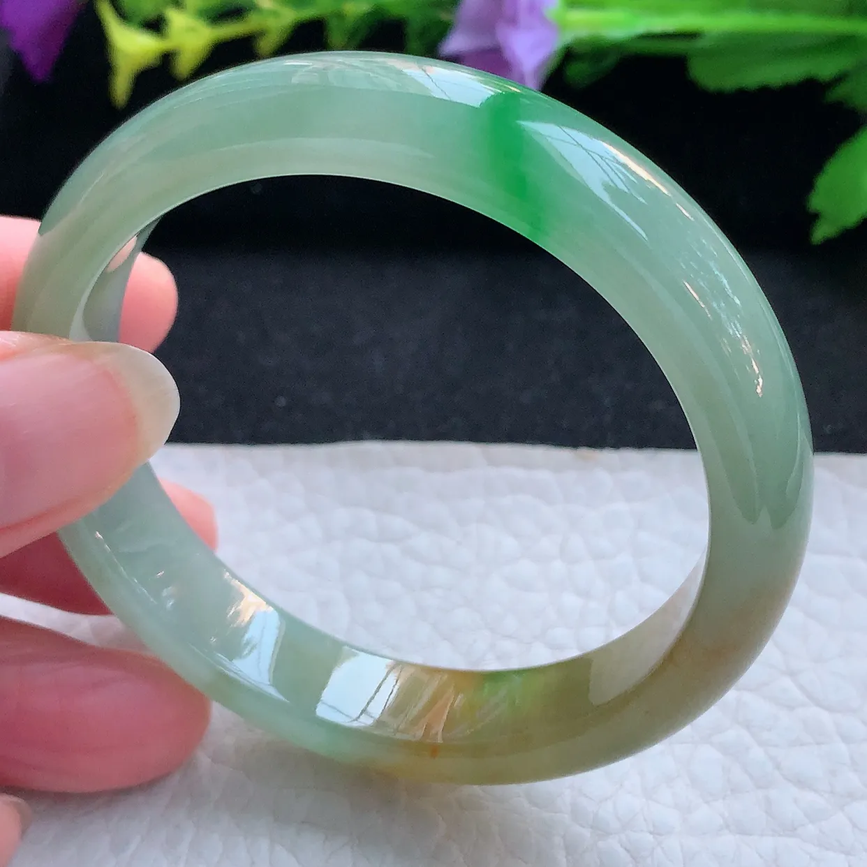 h小圈口52.5*11.6*7平安镯 天然缅甸翡翠玉手镯冰三彩宽边玉手环