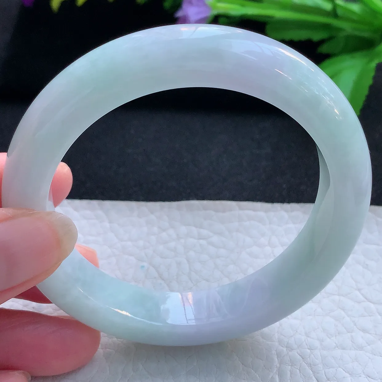 hy实拍57.6*12.6*9.5平安镯 天然缅甸翡翠玉手镯淡春彩厚装宽边玉手环