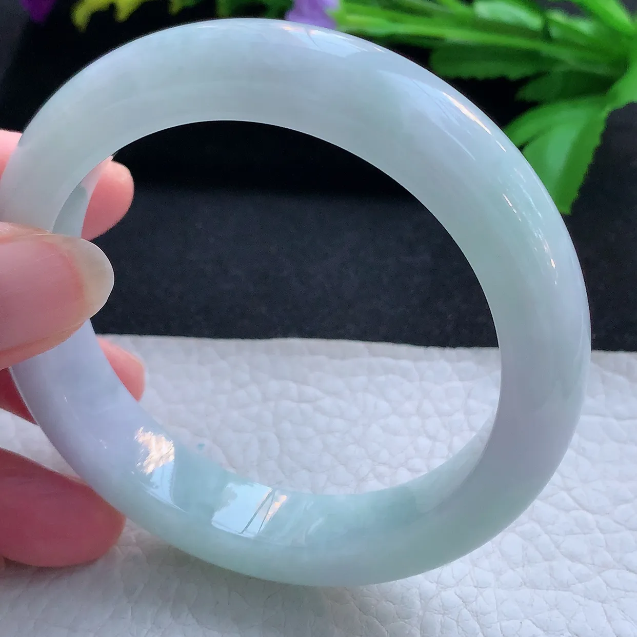 hy实拍57.6*12.6*9.5平安镯 天然缅甸翡翠玉手镯淡春彩厚装宽边玉手环