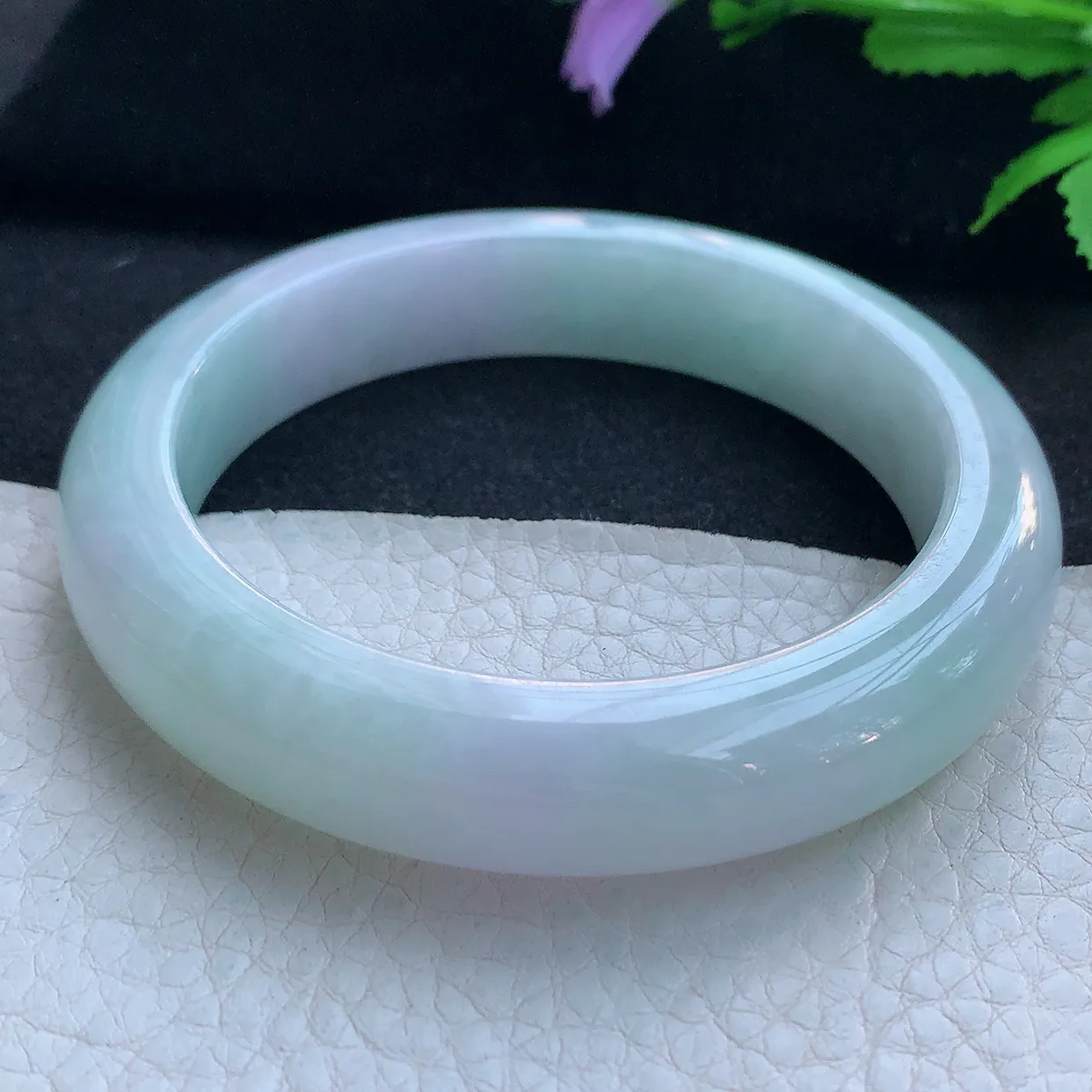 hy实拍57.6*12.6*9.5平安镯 天然缅甸翡翠玉手镯淡春彩厚装宽边玉手环