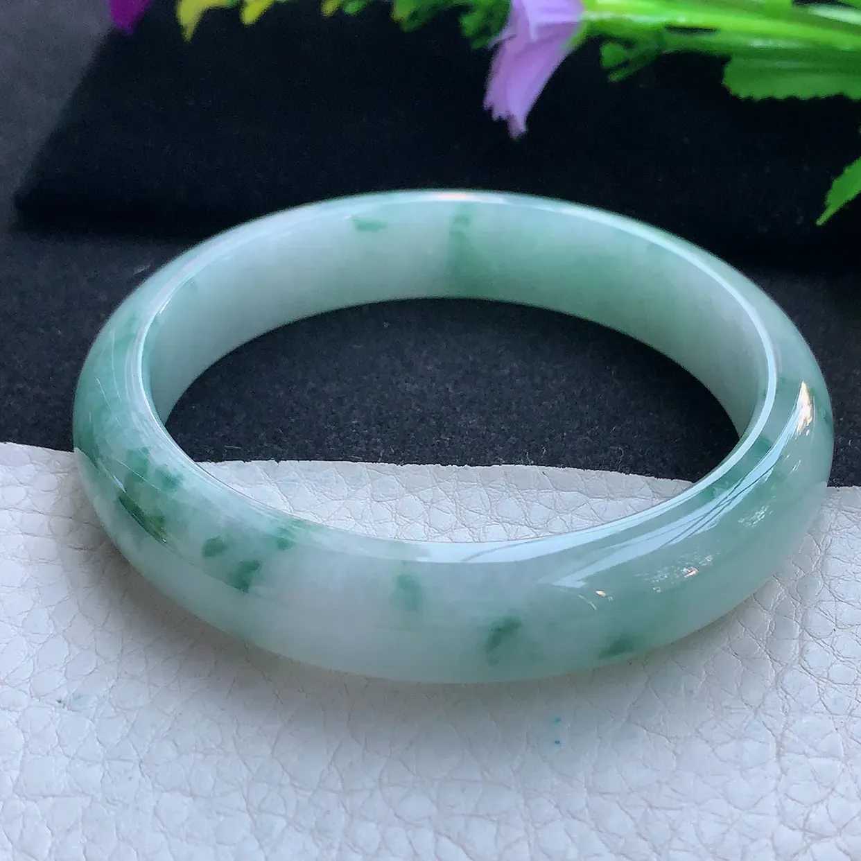 nr大圈口60*13*7.8平安镯 天然缅甸翡翠玉手镯冰飘蓝花宽边玉手环