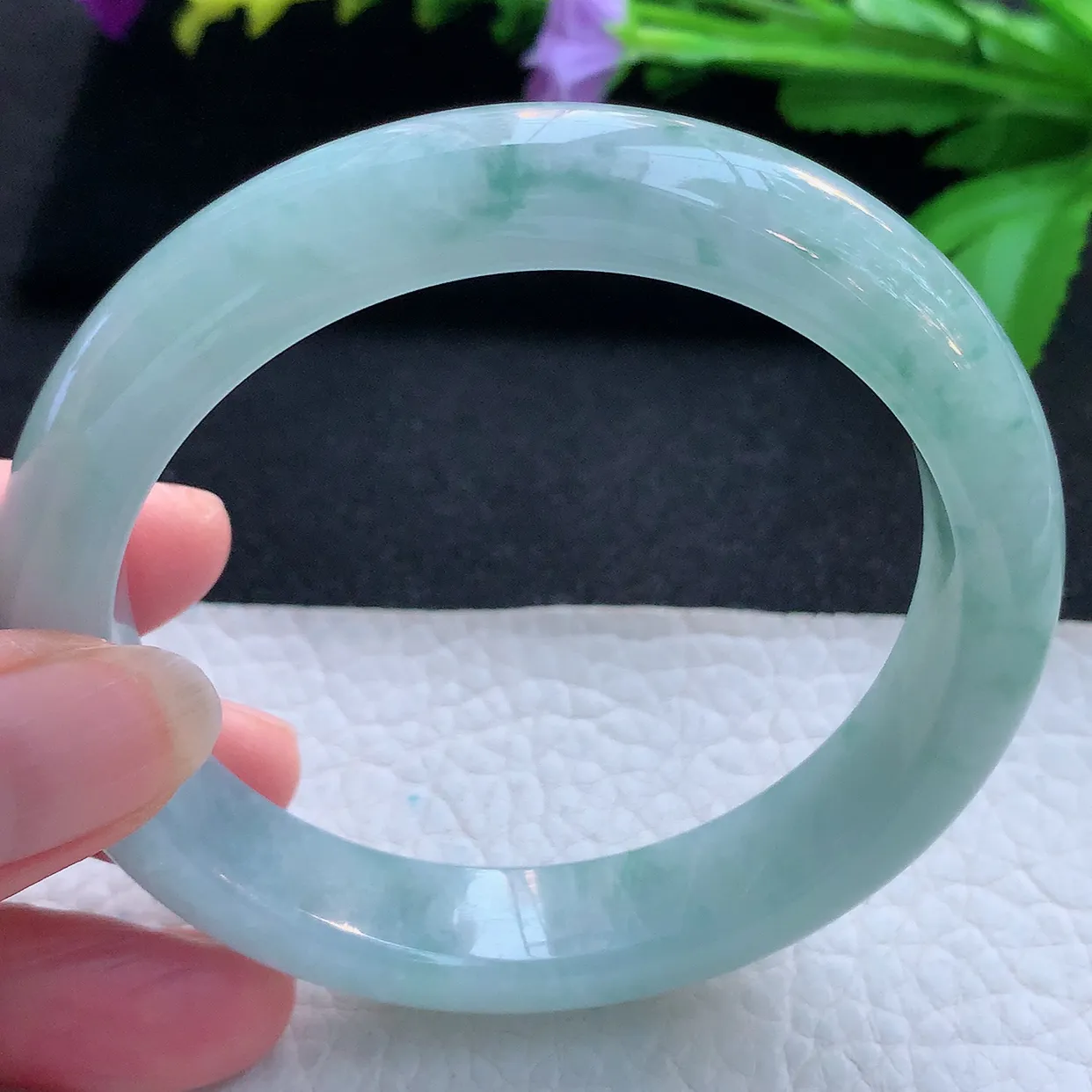 nr大圈口60.5*12.8*9.6平安镯 天然缅甸翡翠玉手镯冰飘花大气宽边玉手环