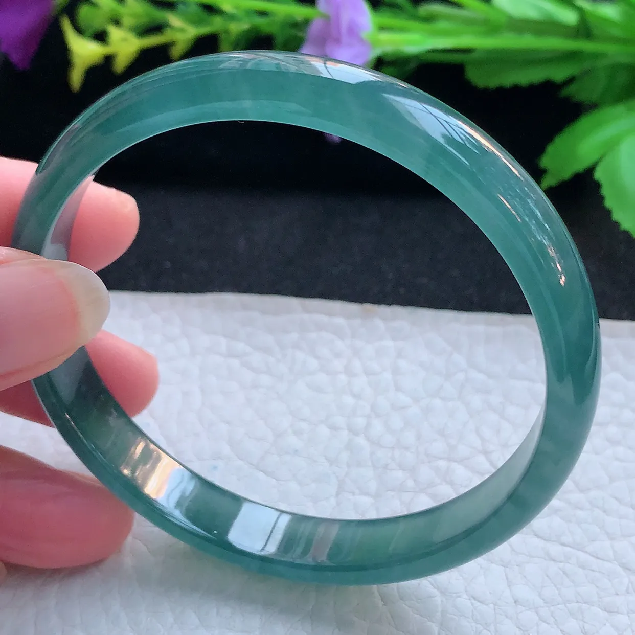 yh大圈口61*10.3*5.6平安镯 天然翡翠玉手镯冰蓝宽边玉手环