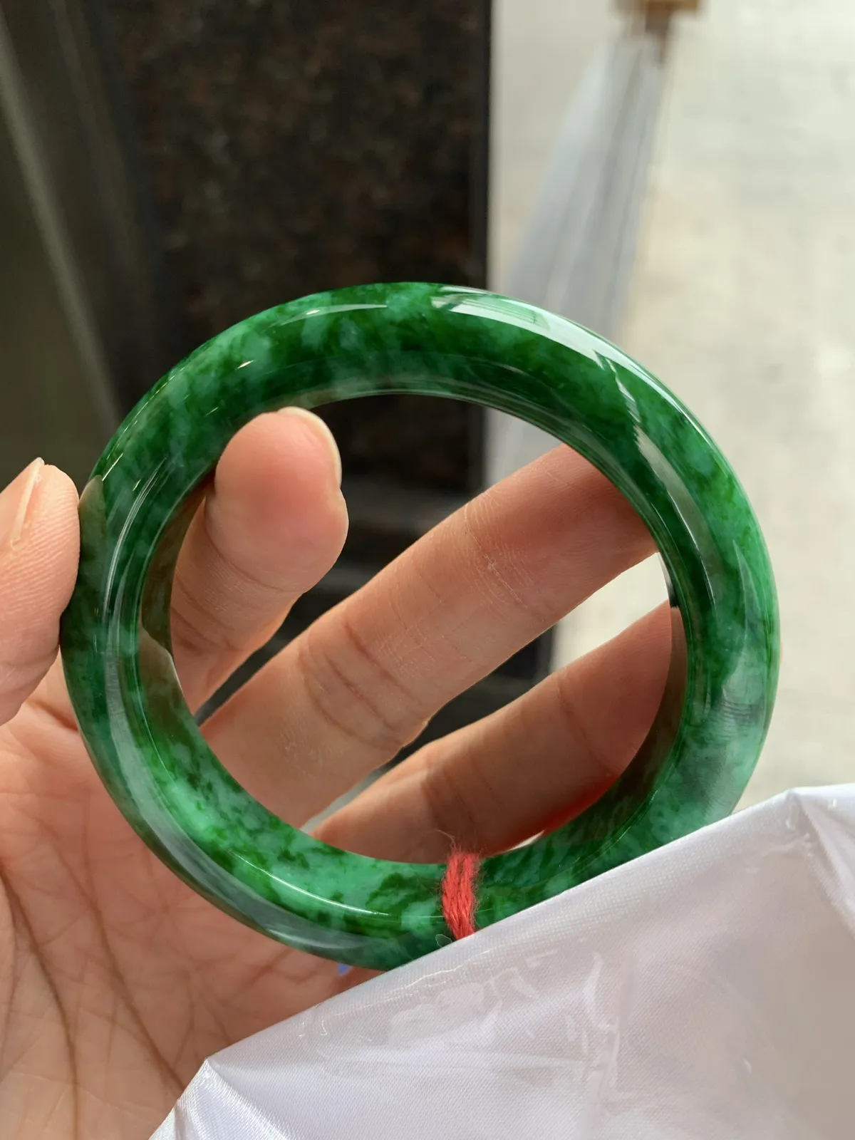 正圈满色花青绿 无瑕 尺寸：55.2/11.2/10 色辣