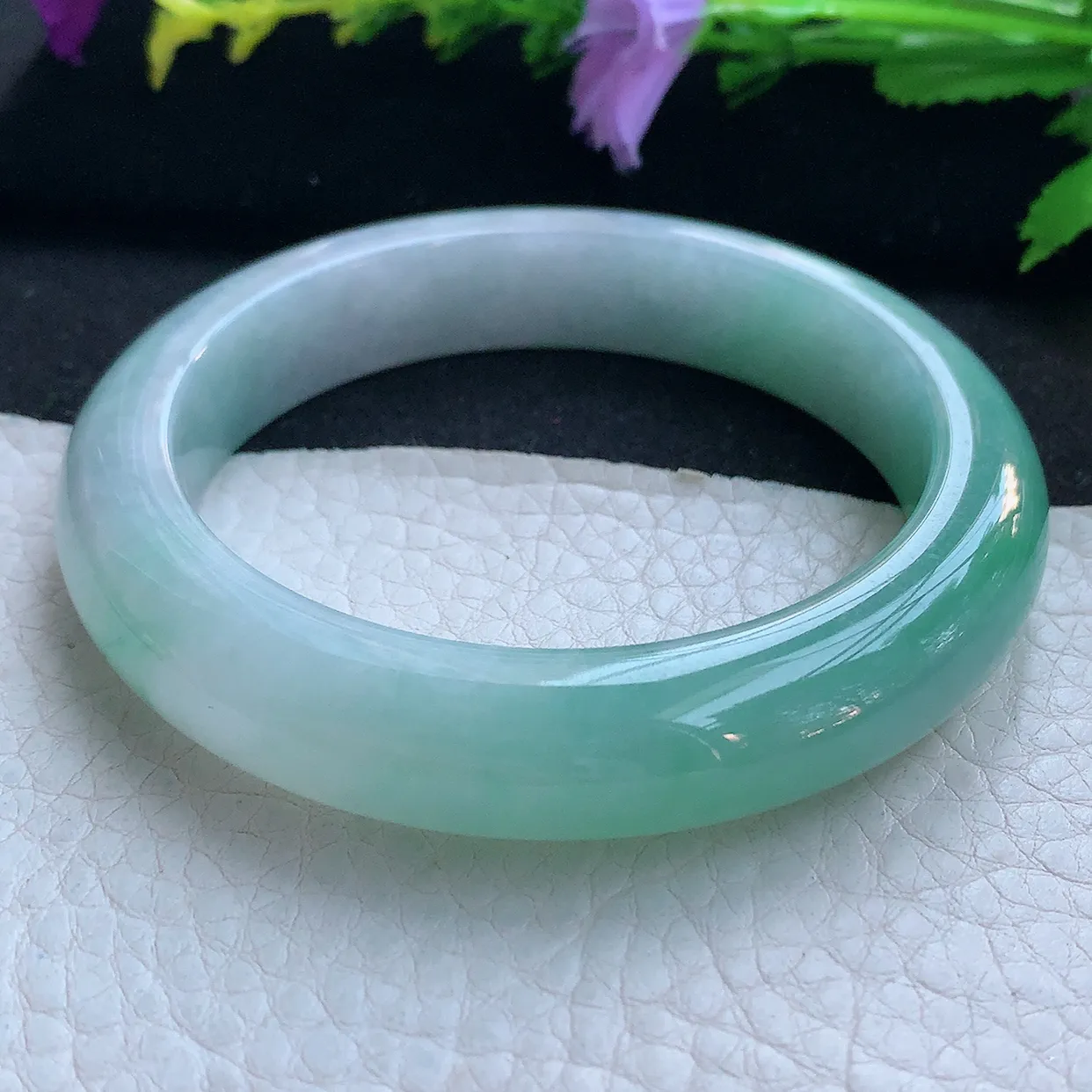 yh实拍57*12.3*9.6平安镯 天然缅甸翡翠玉手镯半山水厚装宽边玉手环