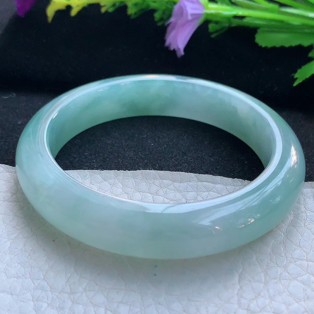 hf实拍56.6*12.6*9平安镯 天然缅甸翡翠玉手镯冰晴厚装宽边玉手环