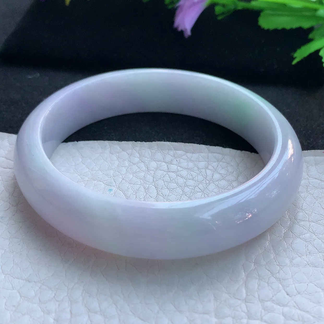 ee实拍59*14*7.8平安镯 天然缅甸翡翠玉手镯春带彩水润宽边玉手环